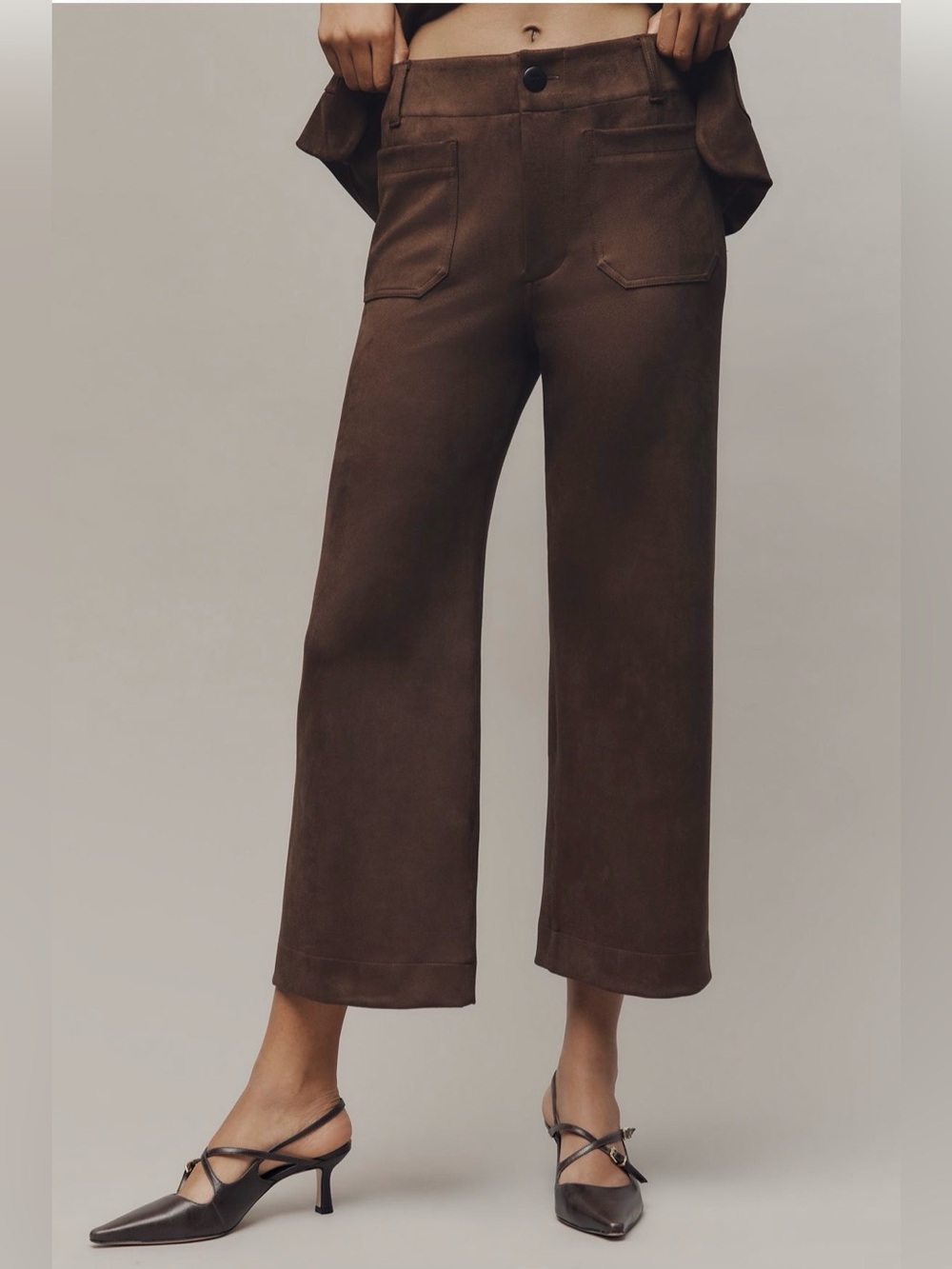 Maeve Colette Faux-Suede High-Rise Wide-Leg Cropped Pants